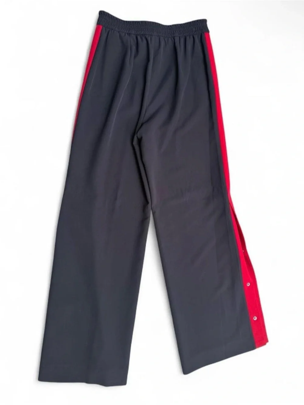 Women’s wide leg snap side striped pants black cherry red & black long Sz 8 Y2K